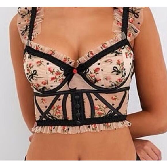 For Love & Lemons Lace Bow Corset Top NWT 32DD Coquette Renaissance Bustier Sexy - Picture 1 of 15